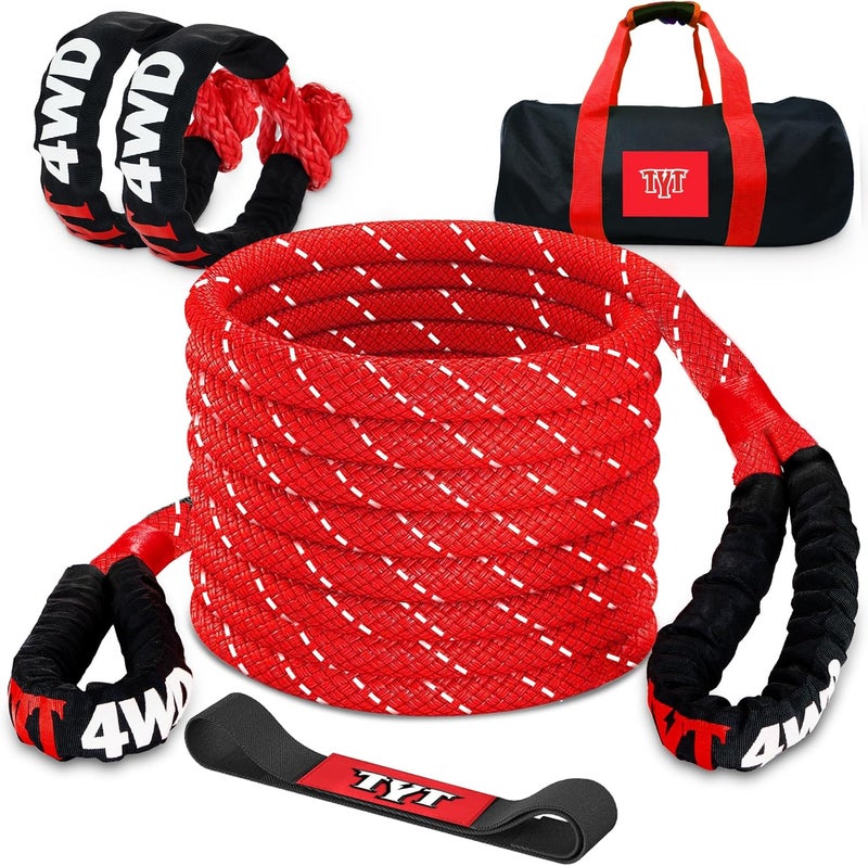 TYT Kinetic Recovery Rope,(1in x 30ft Red) 48000lbs Snatch Strap, Heavy Duty Stretch Nylon Towing Ropes for Offroad Vehicle, Jeep, SUV, ATV, UTV, Tractor Elastic - Image 1